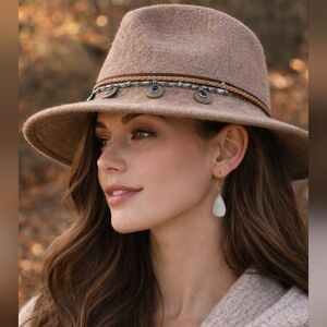 ALTAR'D STATE Tan Wool Hat with Beaded Band
